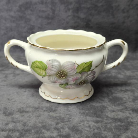 Vintage Pope Gosser China Floral Dogwood Pattern Ceramic Sugar Bowl Made In USA - Picture 10 of 10
